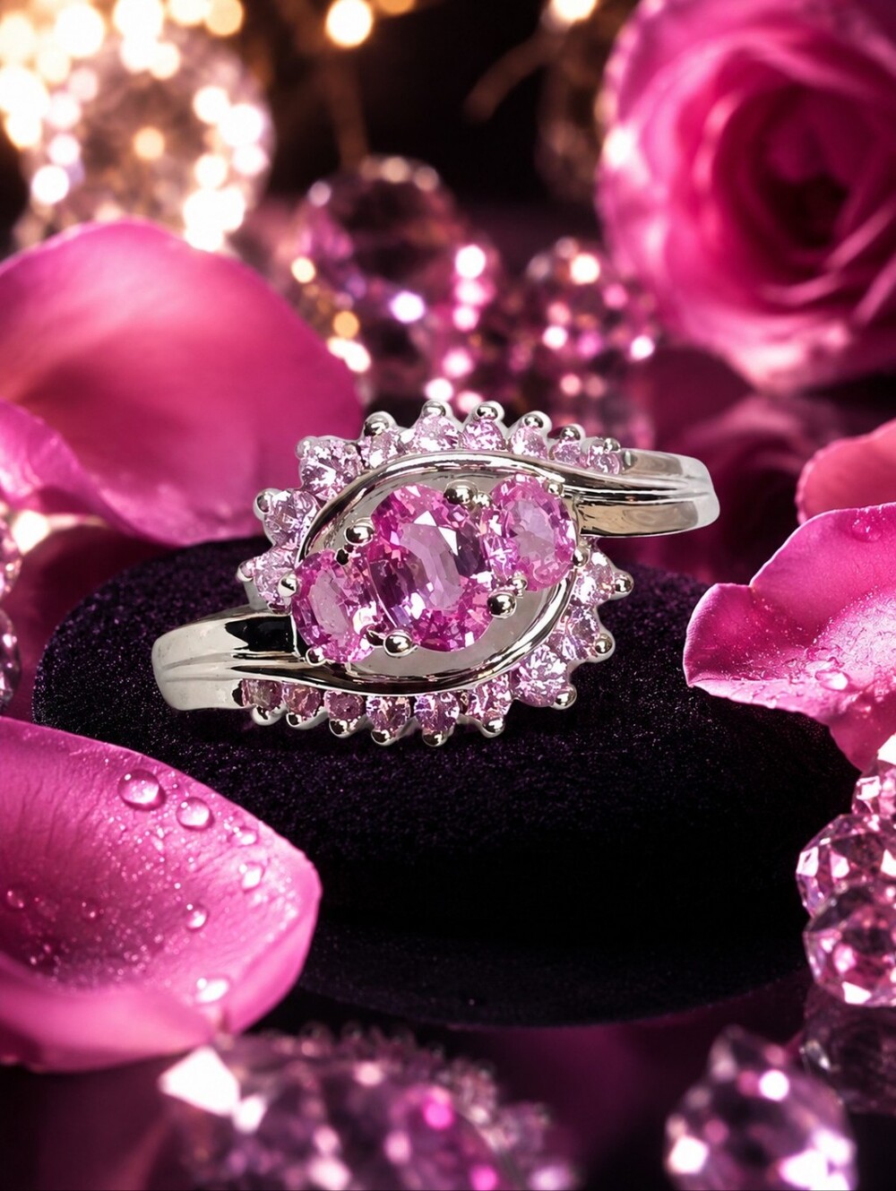 Pink Sapphire Halo Ring | 925 Sterling Silver | Size 10 | JS Signed | NWOT